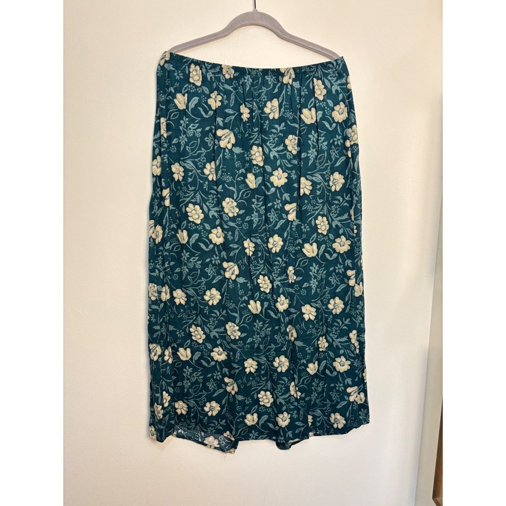 Vintage Floral Maxi Skirt Womens Large Teal Button Front Rayon Made USA 90s - Picture 4 of 9